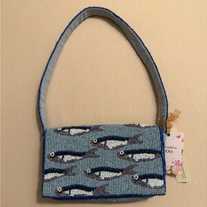 India Beaded Bag Blue Sardines Fish (Price is Firm)